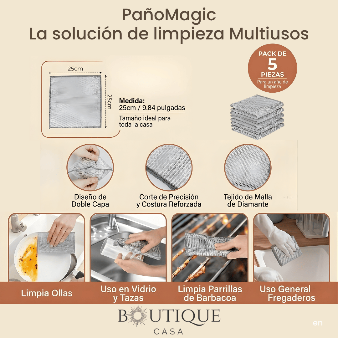 Pack de 5 paños metálicos multiuso | PañoMagic™