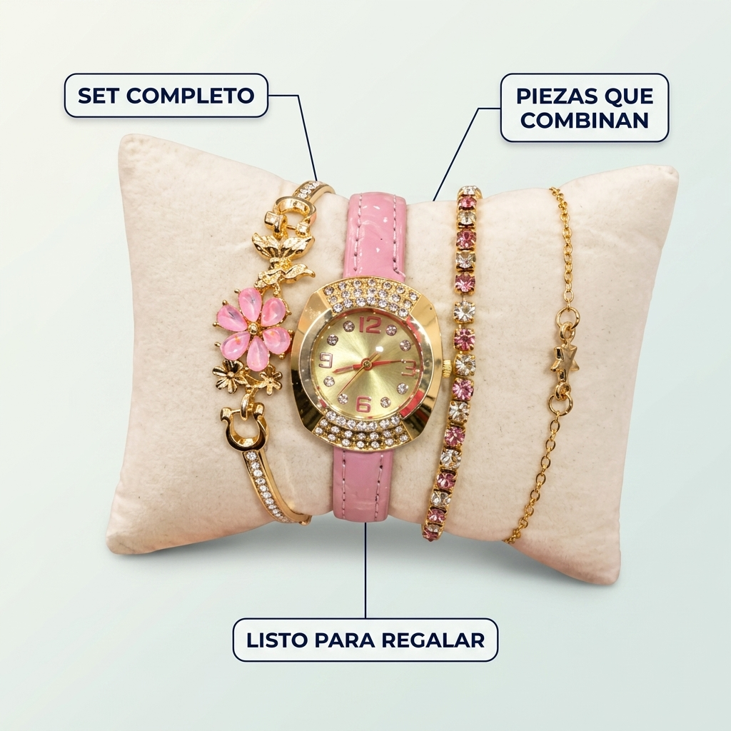 Set de Reloj y Pulseras para Mujer – Look Completo Elegante