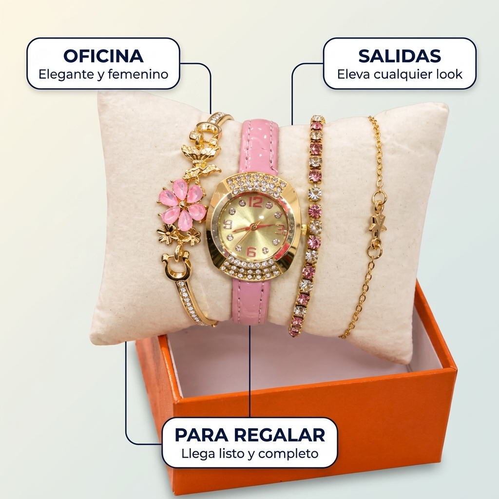 Set de Reloj y Pulseras para Mujer – Look Completo Elegante