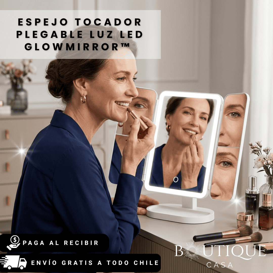 Espejo Tocador Plegable Luz LED | GlowMirror™