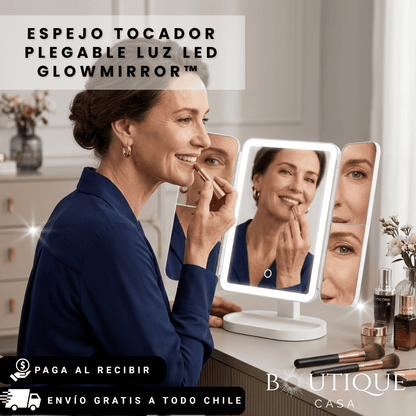 Espejo Tocador Plegable Luz LED | GlowMirror™