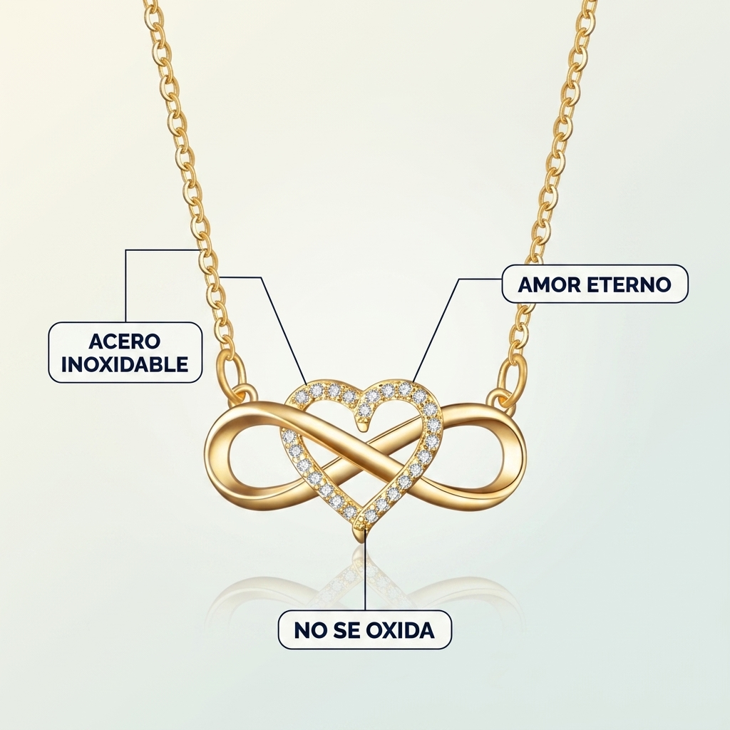 Collar Infinito Corazón Acero Inoxidable – Regalo con Amor